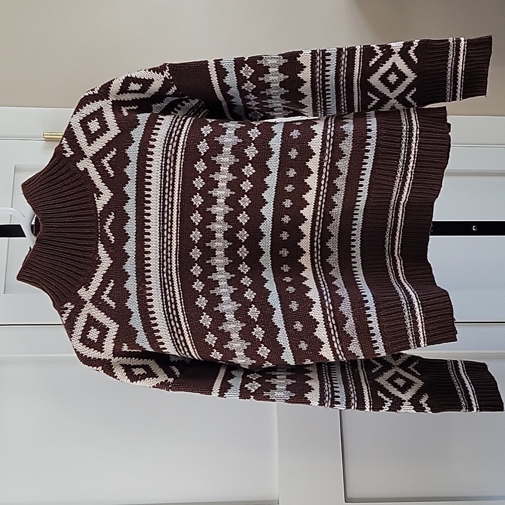 Sundance Fair Isle Mock Neck Wool Blend Long Sleeve Pullover Sweater